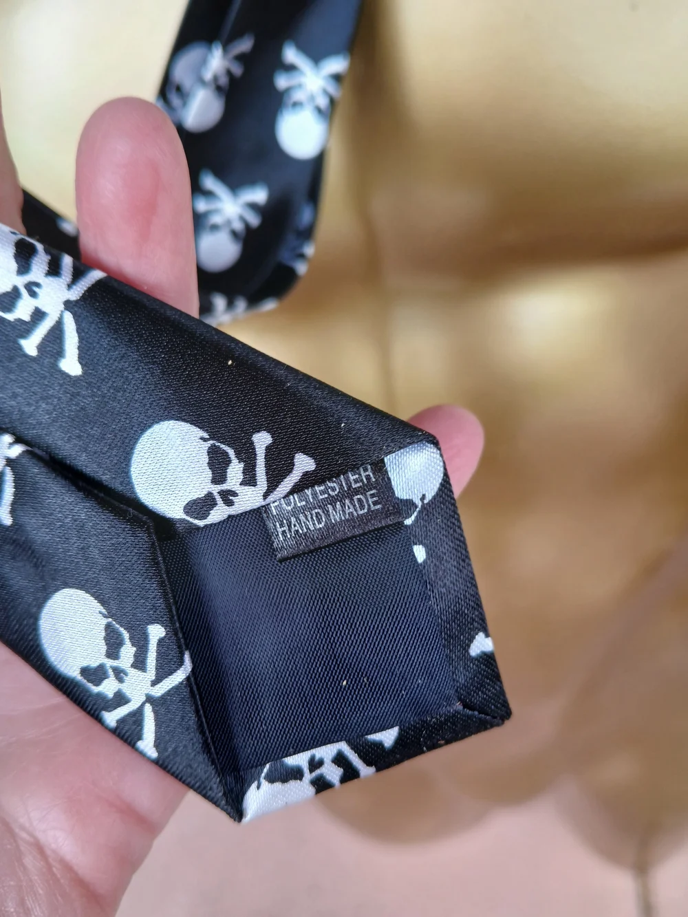 Black Skull Print Skinny Tie Crossbones Pirate Gothic Satin Unisex Punk